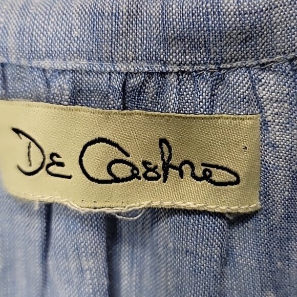 De Castro Swan Dress in Light Denim Linen with White Floral Embroidery - Picture 7 of 11